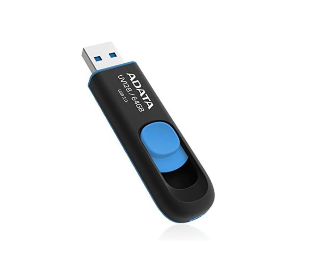 ADATA UV128 64GB USB 3.0 Retractable Capless Flash Drive, Blue (AUV128-64G-RBE)
