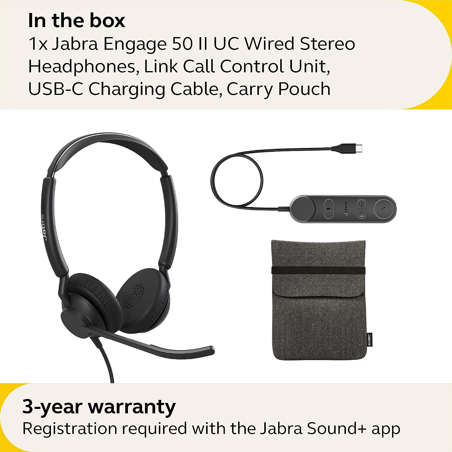 Jabra Engage 50 II Wired Stereo Headset - Noise-Cancelling 3-Mic Technology, USB-C Cable - Works with All Leading Unified Communications Platforms