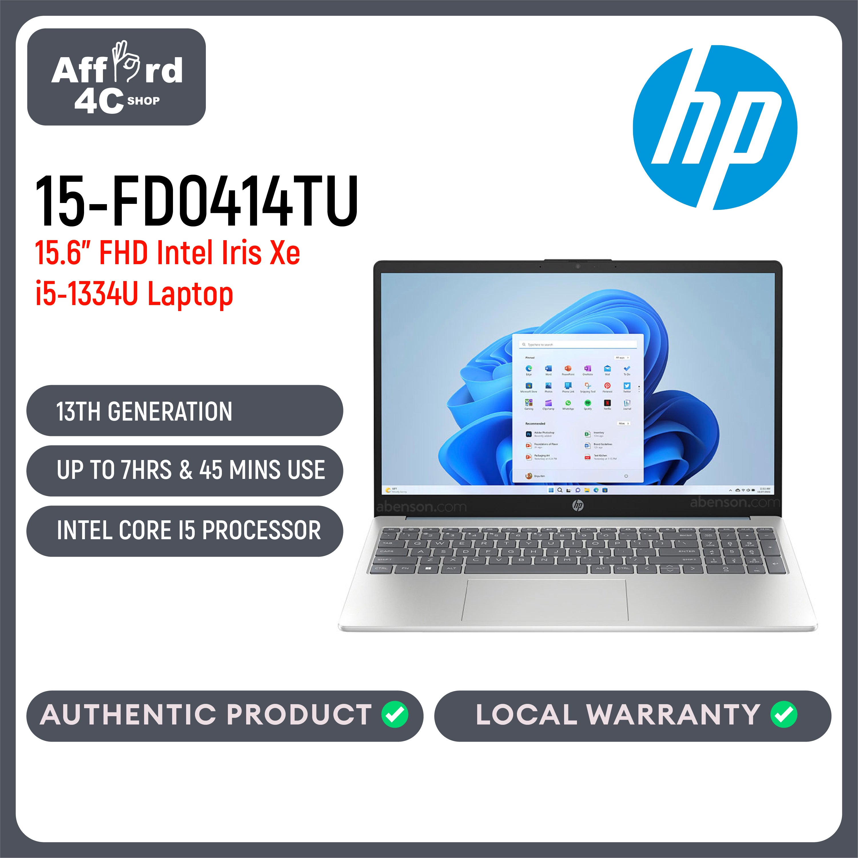 HP 15-FD0414TU Laptop (Moonlight Blue) | 15.6" FHD (1920x1080) | i5-1334U | 16GB RAM | 512GB SSD | Intel Iris Xe