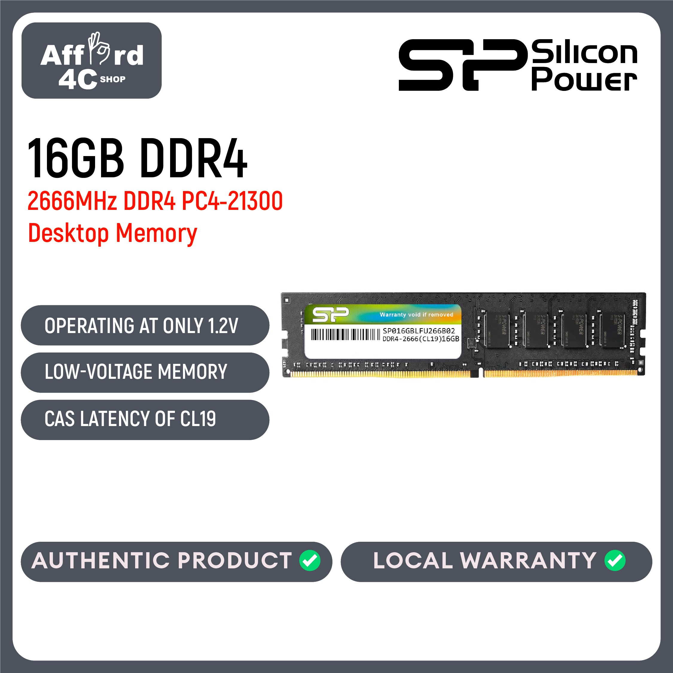 Silicon Power 16GB DDR4 2666 LONGDIMM