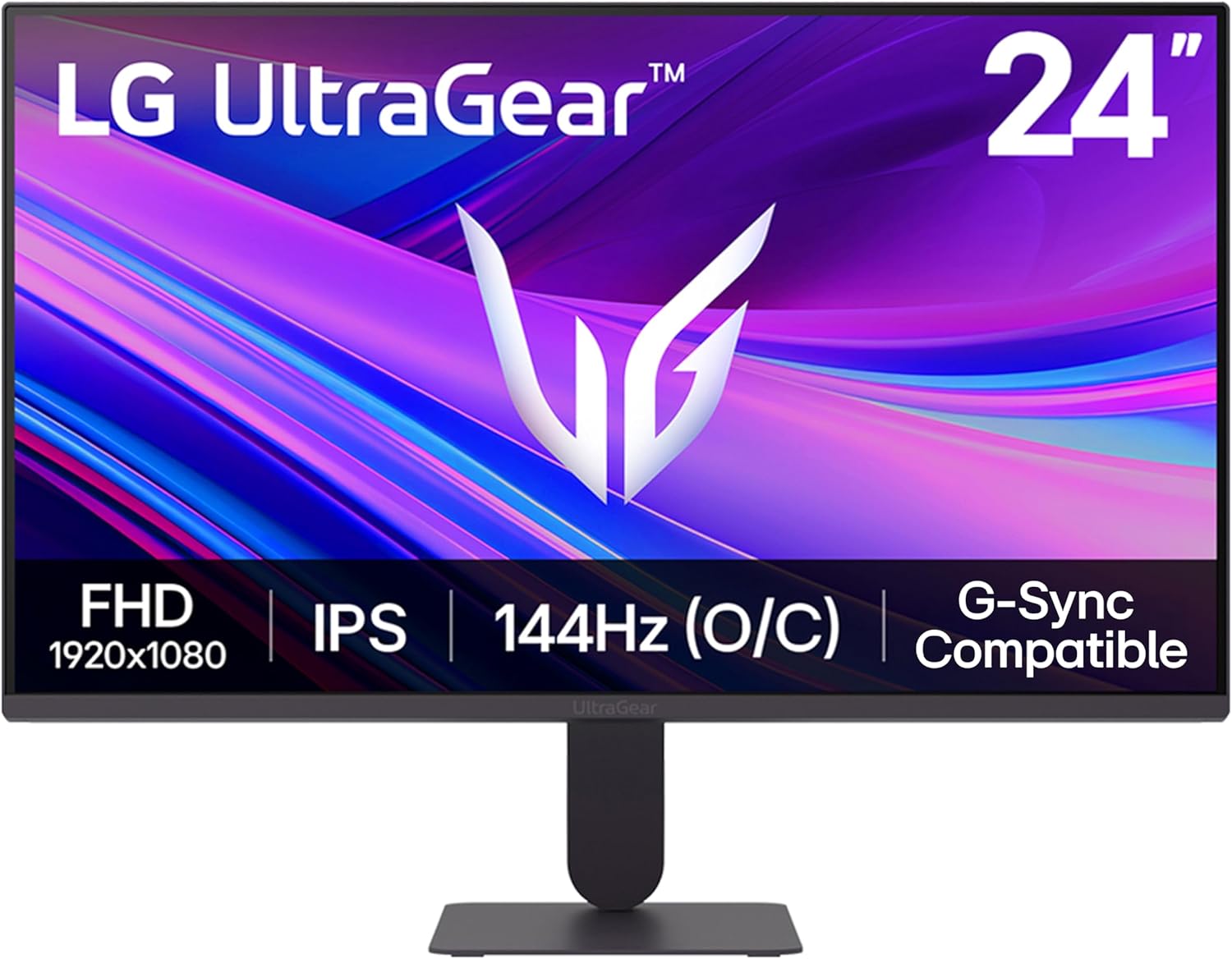 LG 24G411A-B 24-inch Ultragear Full HD (1920 x 1080) IPS Gaming Monitor, 144Hz (O/C), 1ms MBR, NVIDIA G-Sync Compatible, AMD FreeSync, HDR10, HDMI, DisplayPort, Slim Stand, Black
