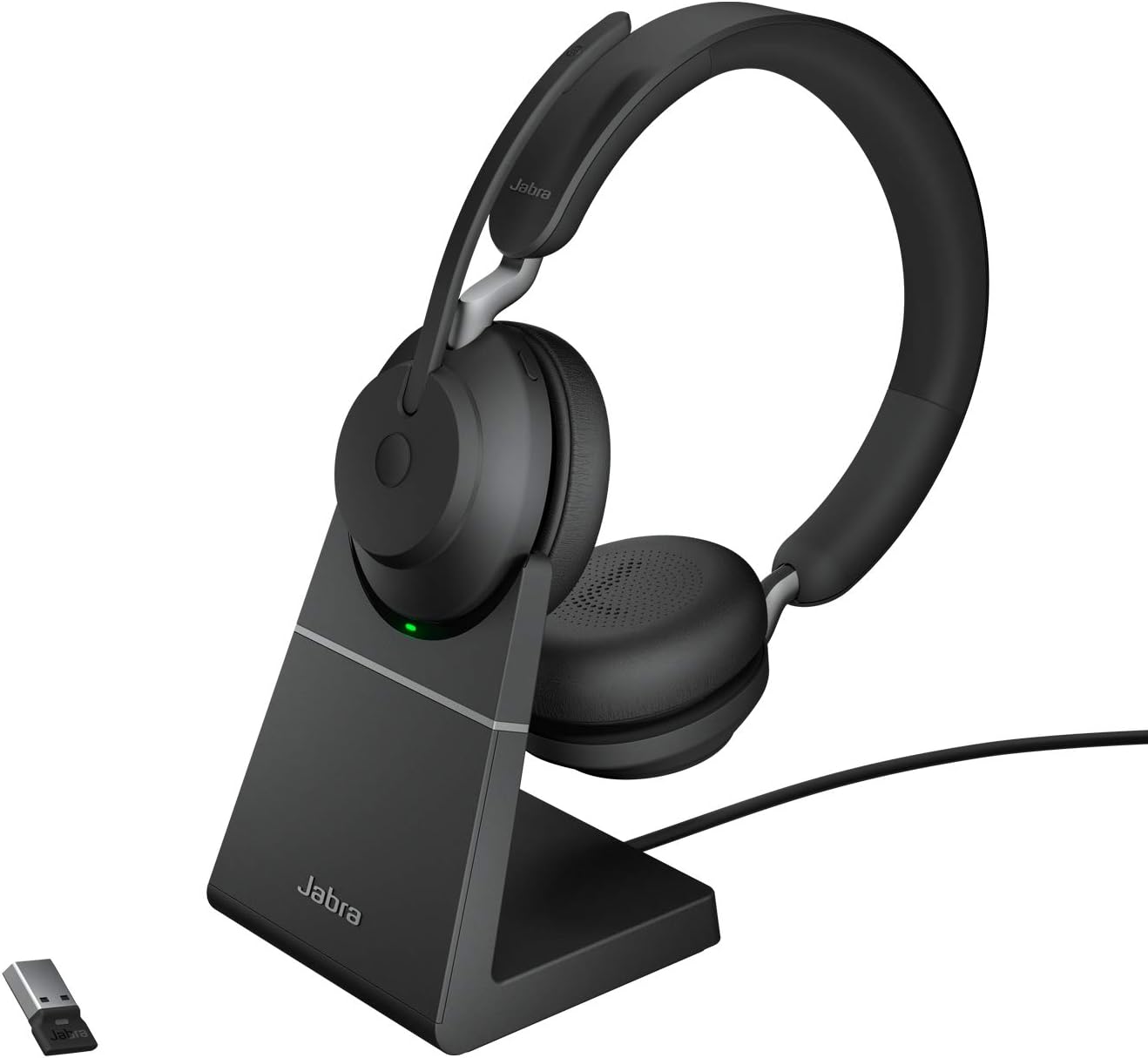 Jabra Evolve2 65 Stereo Headset - Bluetooth Headphones With Link 380 USB-A Wireless Adapter and Charging Stand