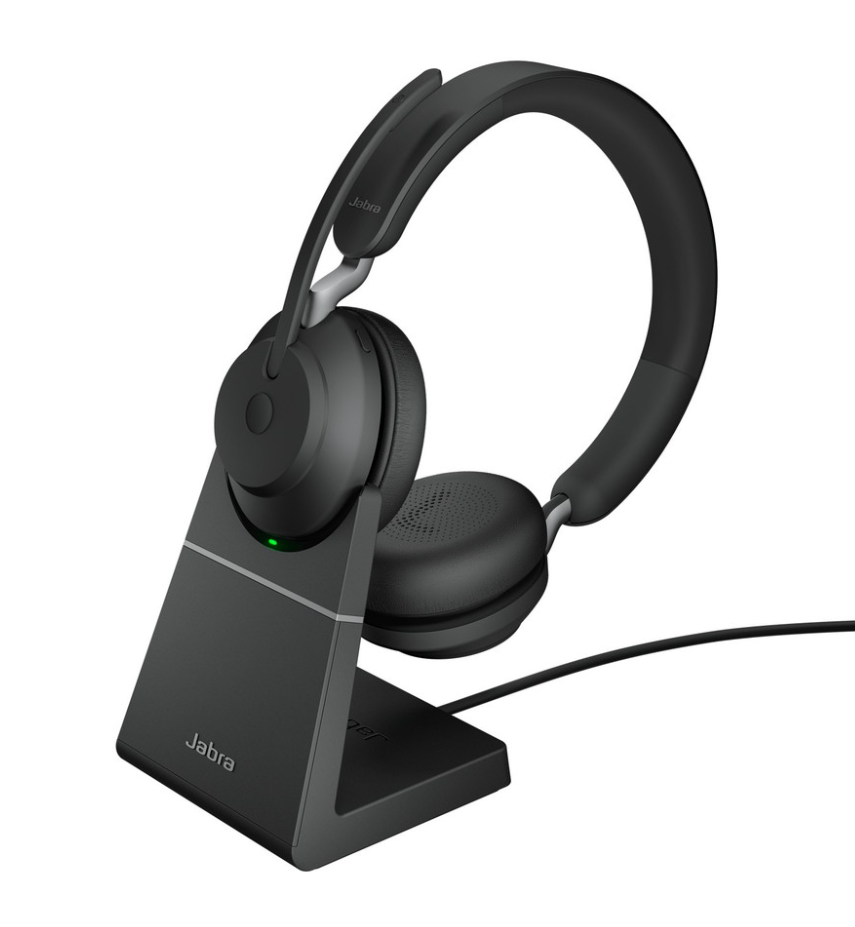 Jabra Evolve2 65 MS Stereo Headset - Bluetooth Headphones With Link 380 USB-C Wireless Adapter and Charging Stand