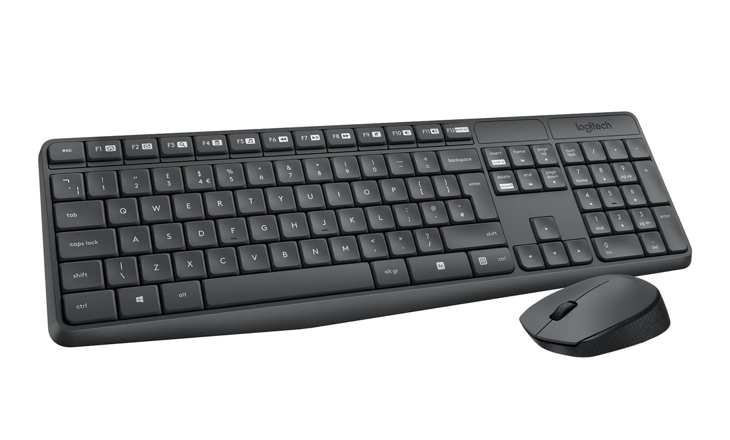 Logitech MK235 Wireless Keyboard and Mouse Combo for Windows, 2.4 GHz Wireless, 15 FN Keys, Long Battery Life, Compatible with PC, Laptop - Black