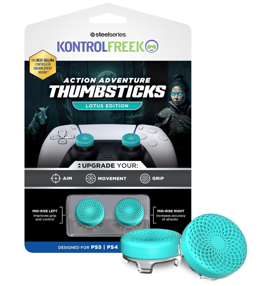 KontrolFreek Lotus Performance Thumbsticks for Playstation PS4 and PS5 Teal/Clear
