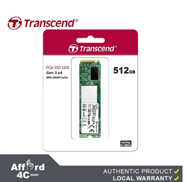 Transcend 512GB Nvme PCIe Gen3 X4 3, 500 MB/S 220S 80mm M.2 Solid State Drive (TS512GMTE220S)