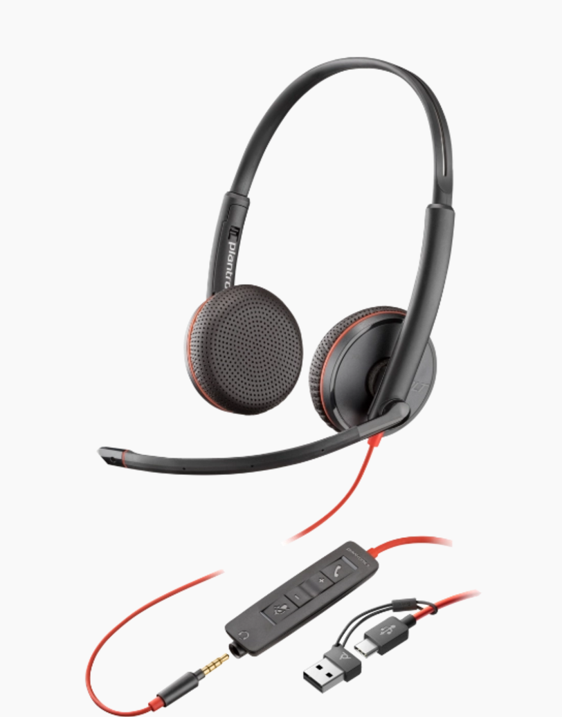 Poly Blackwire 3225 Stereo USB-C Headset +3.5mm Plug +USB-C/A Adapter