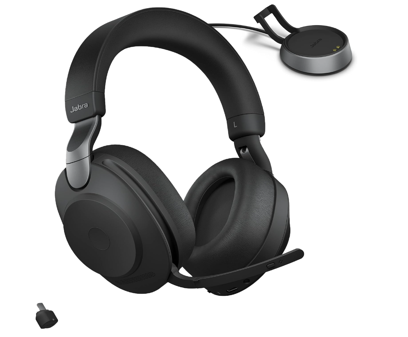 Jabra Evolve2 85 MS Stereo Active Noise Cancelling Headset With Link 380C Wireless Adapter And Charging Stand - Black