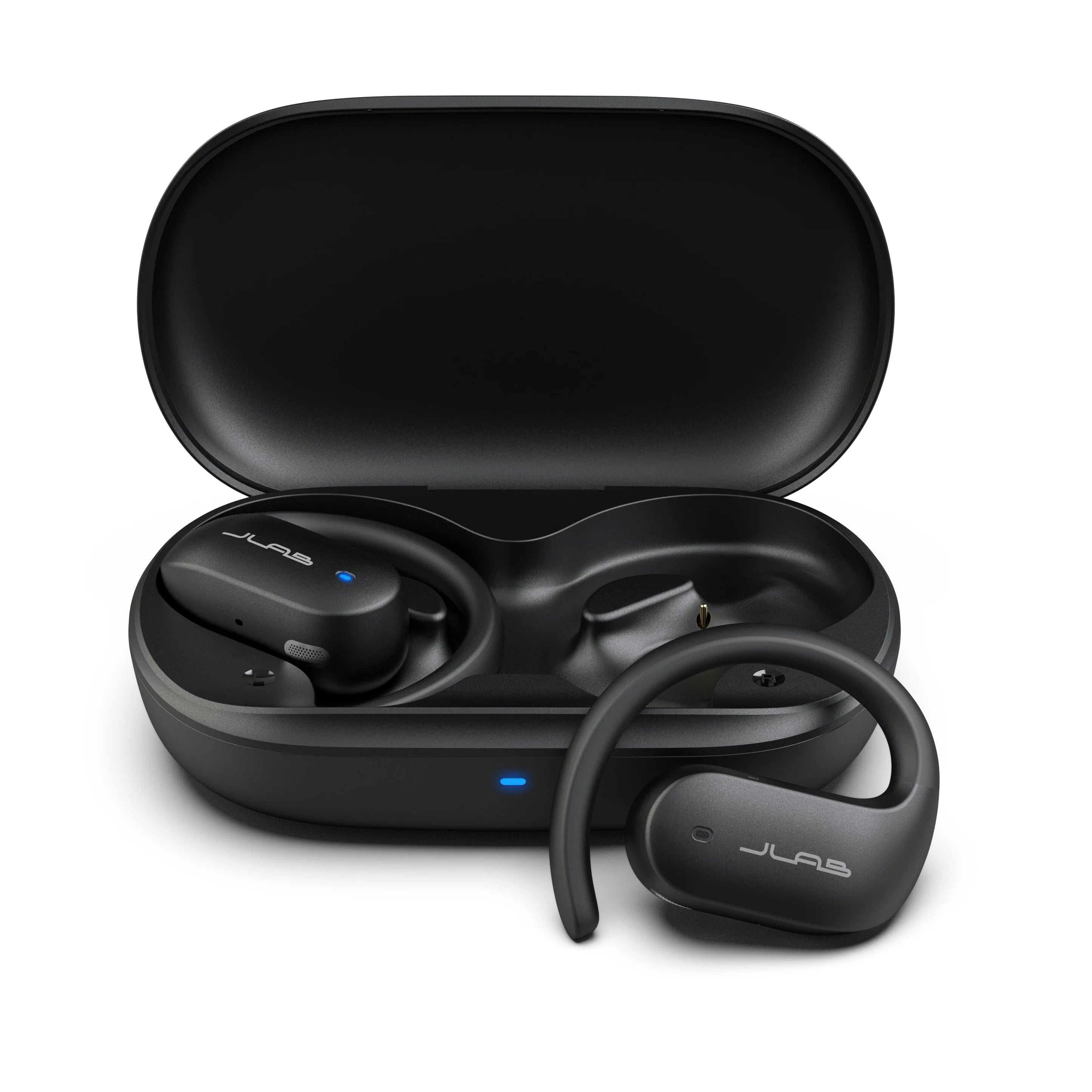 JLab JBuds Open Sport Earbuds, Black, Ear Hook Design for Workout Fitness, Wireless Open-Ear Audio Freedom, Safe Listening, Bluetooth Multipoint
