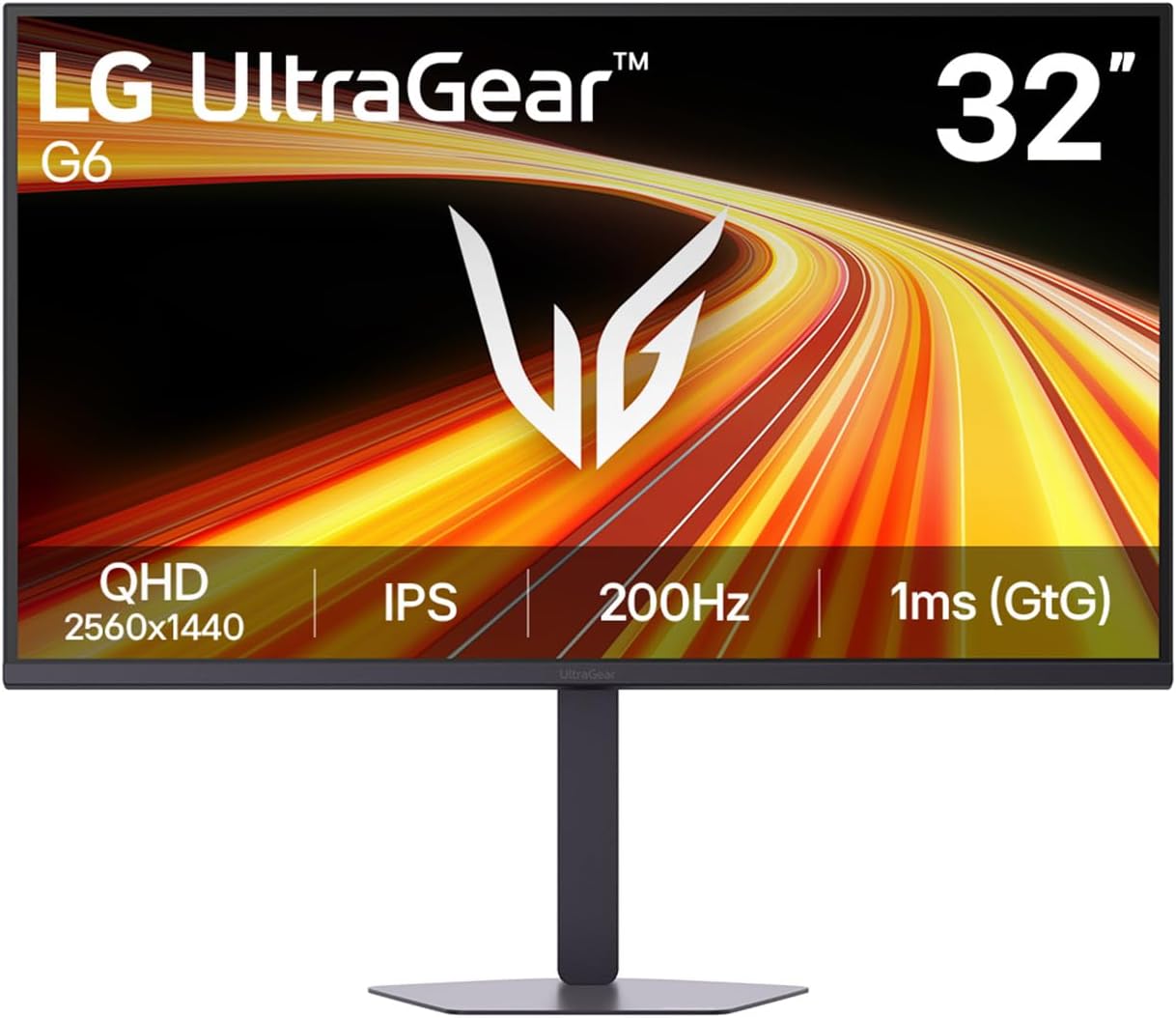LG 32G620B-B 32-inch Ultragear QHD (2560 x 1440) IPS Gaming Monitor, 200Hz, 1ms, NVIDIA G-Sync Compatible, AMD FreeSync Premium, HDR10, HDMI, DisplayPort, Tilt/Height/Swivel/Pivot Stand