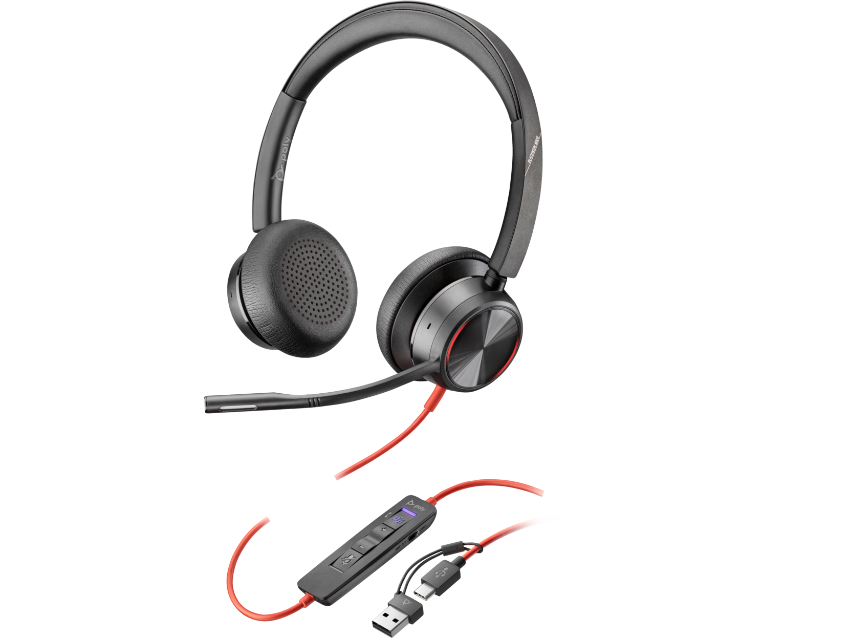 Poly Blackwire 8225 Stereo Microsoft Teams Certified USB-C Headset +USB-C/A Adapter