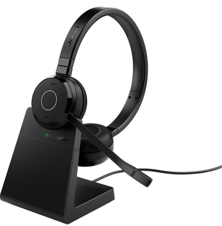 Jabra Evolve 65 TE Wireless Dual-Ear Headphones w/Charging Stand - Noise-Canceling Mic, 16 hr Battery Life, Dual Connectivity, MS Teams Certified, Supports Other Platforms, Black