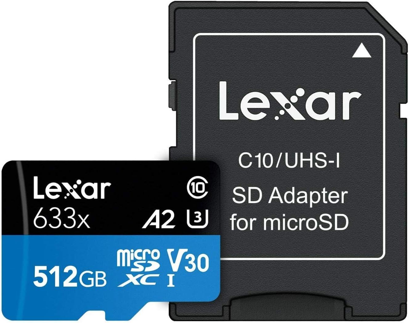 Lexar High-Performance 633x 512GB microSDXC™ UHS-I Cards BLUE - up to 100MB/s read, up to 70MB/s write, Class 10, U3, V30, A2 (w/ SD Adapter)