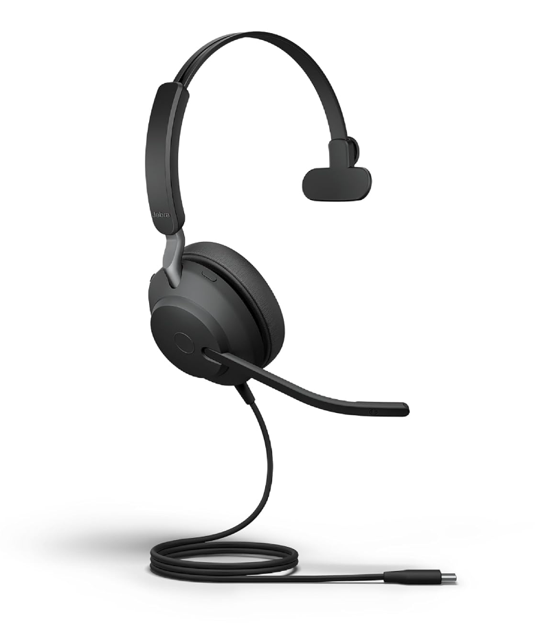 Jabra Evolve2 40 SE MS USB-C or USB-C/A Wired Mono Noise-Cancelling Headset - Features 3-Mic Call Technology