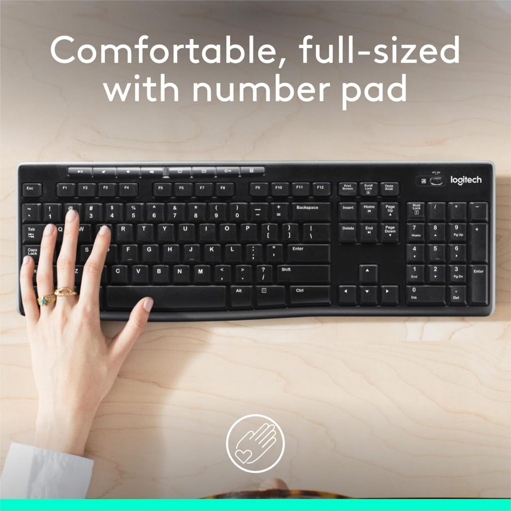 Logitech K270 Wireless Keyboard 2.4GHz USB Receiver Full Size Keyboard for PC Laptop
