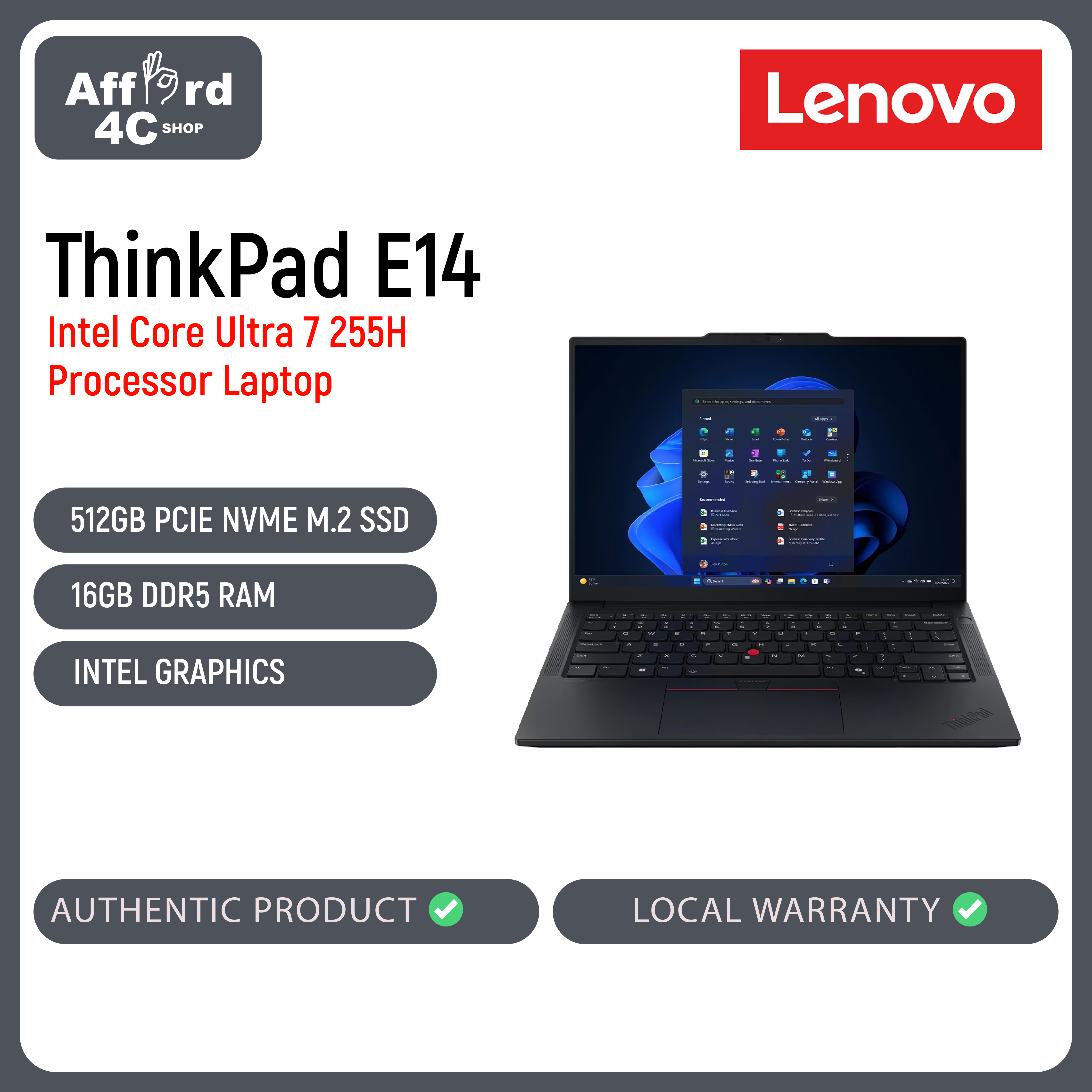 Lenovo ThinkPad E14 Gen 7 Intel Core Ultra 7 255H 32GB RAM 1TB SSD Windows 11 Pro (21SX004RPH)
