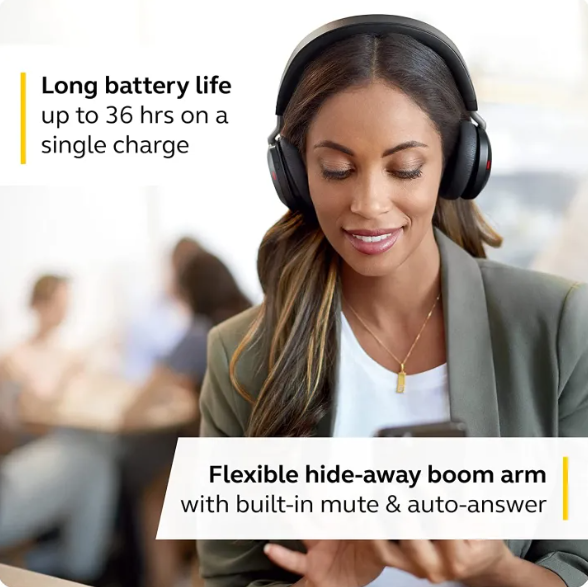 Jabra Evolve2 75 UC Wireless Headset with 8 Microphone Technology - Bluetooth Headphones Active Noise Cancellation, USB-C Bluetooth Adapter