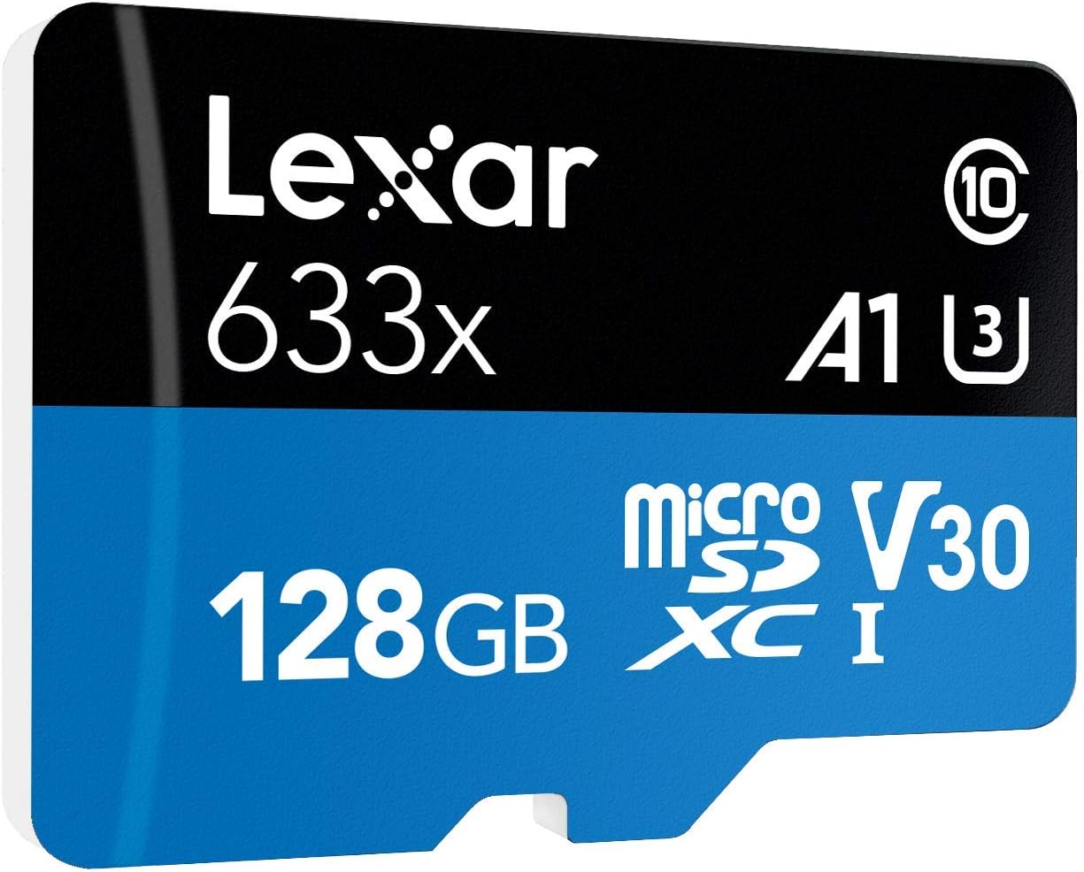 Lexar High-Performance 633x 128GB microSDXC™ UHS-I Cards BLUE - up to 100MB/s read, up to 45MB/s write, Class 10, U3, V30, A1 (w/ SD Adapter)