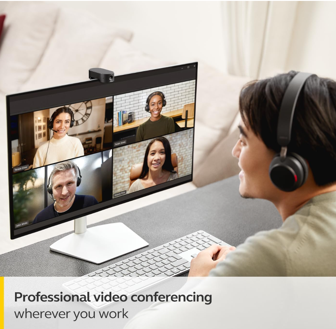 Jabra PanaCast 20 4K Video Conferencing Camera - Flexible Plug & Play Personal Video Solution Webcam with AI-Powered 4K Ultra-HD, Intelligent Zoom, and Lighting Optimization - Black