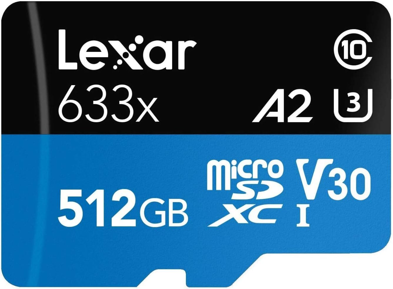 Lexar High-Performance 633x 512GB microSDXC™ UHS-I Cards BLUE - up to 100MB/s read, up to 70MB/s write, Class 10, U3, V30, A2 (w/ SD Adapter)