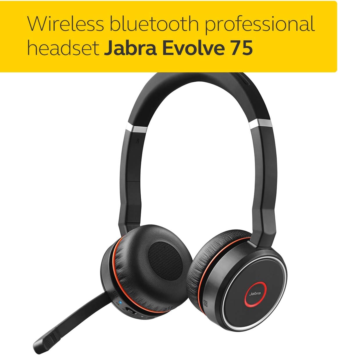 Jabra Evolve 75 UC Wireless Headset, Stereo Bluetooth Headset with World-Class Speakers, Active Noise-Cancelling Microphone