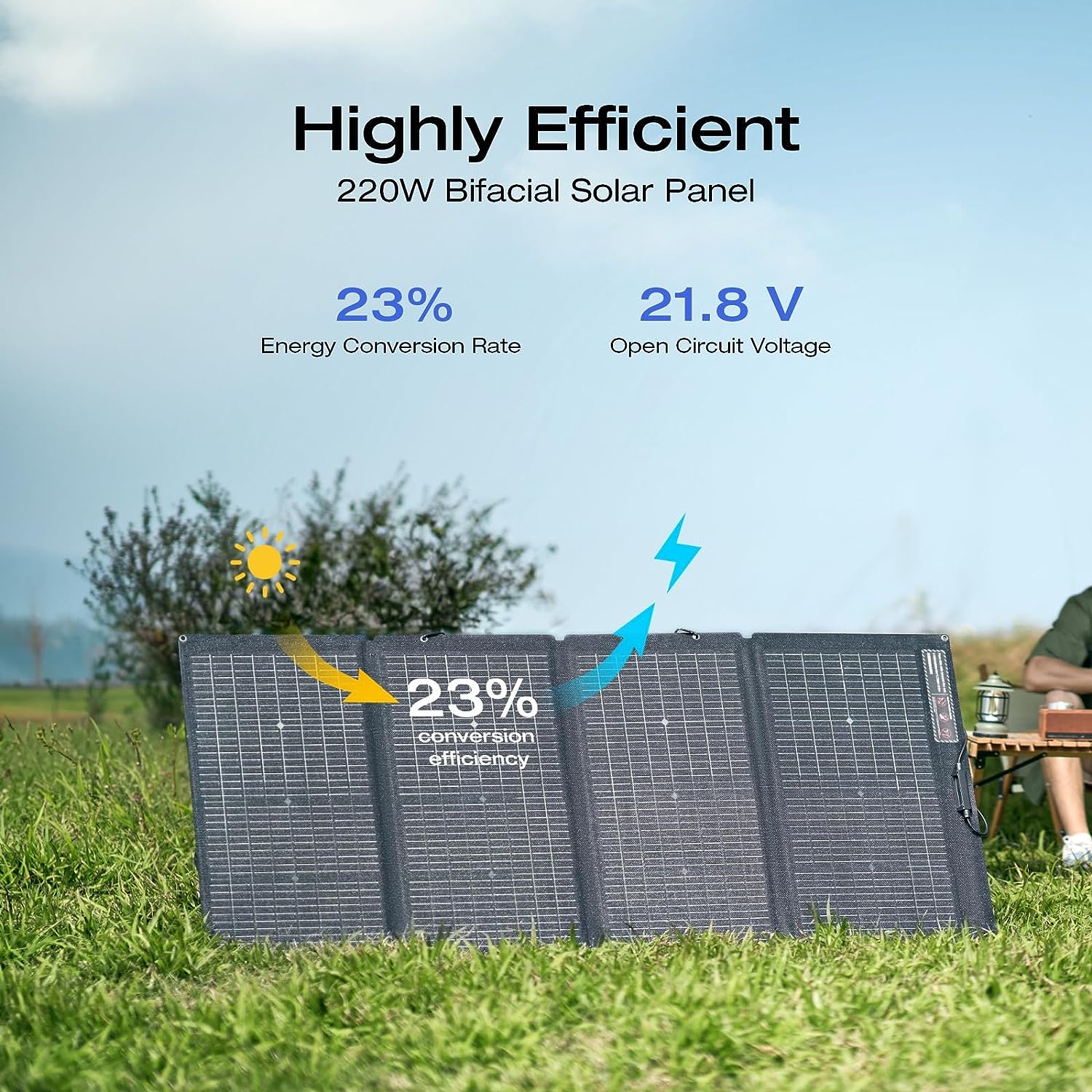 EF ECOFLOW 220Watt Bifacial Foldable Solar Panel, Complete with Adjustable Kickstand, Waterproof IP68 & Durable for Off The Grid Living
