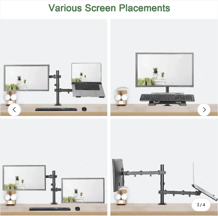 Inplay KMT-4 Dual Arm 2-in-1 Laptop Tray with 13-27" Monitor Mount