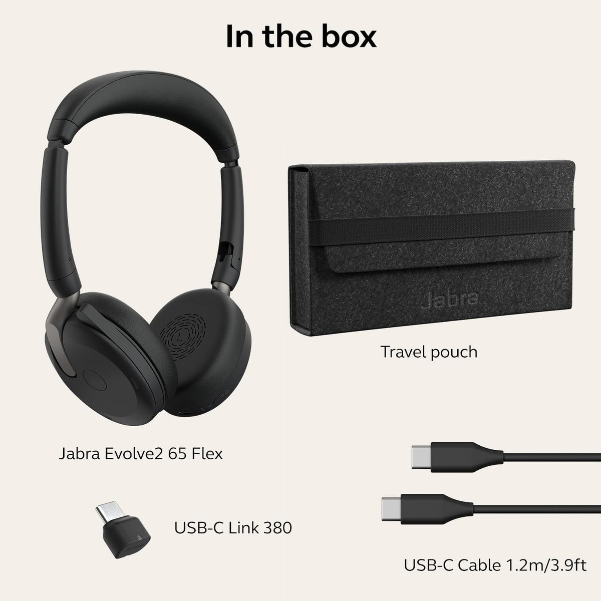 Jabra Evolve2 65 Flex Wireless Headset USB-C - Bluetooth Headphones , Noise-Cancelling ClearVoice Technology & Hybrid ANC