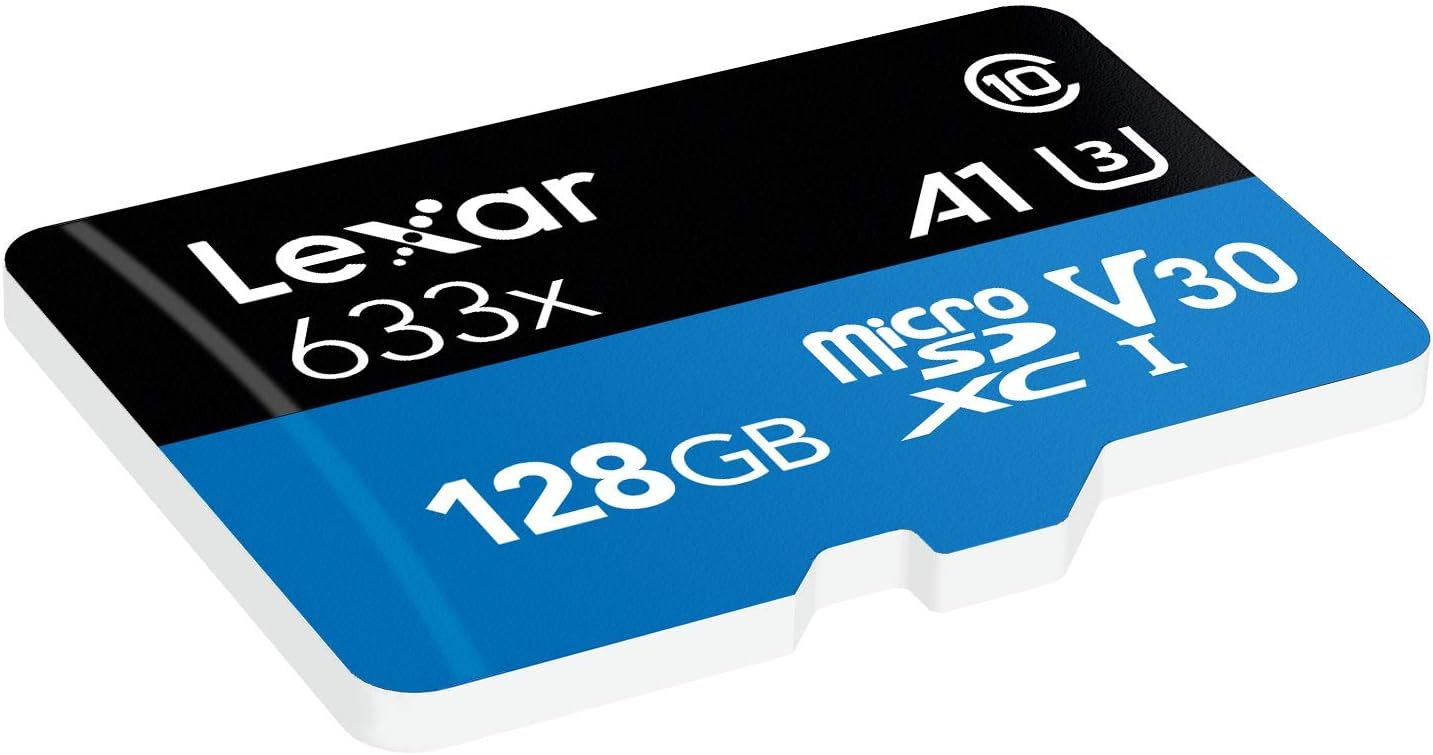 Lexar High-Performance 633x 128GB microSDXC™ UHS-I Cards BLUE - up to 100MB/s read, up to 45MB/s write, Class 10, U3, V30, A1 (w/ SD Adapter)
