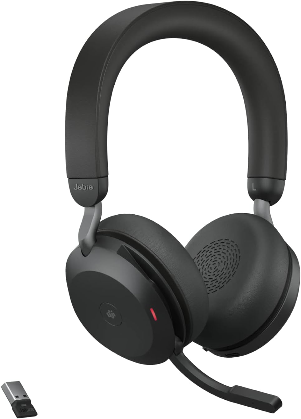 Jabra Evolve2 75 Wireless Headset with Charging Stand and 8-Mic Technology - Dual Foam Stereo Headphones with Advanced Active Noise Cancelling, USB-A Bluetooth Adapter
