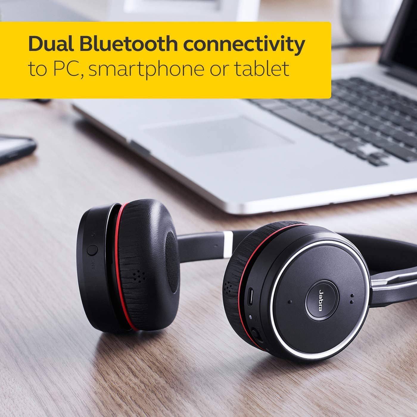 Jabra Evolve 75 UC Wireless Headset, Stereo Bluetooth Headset with World-Class Speakers, Active Noise-Cancelling Microphone