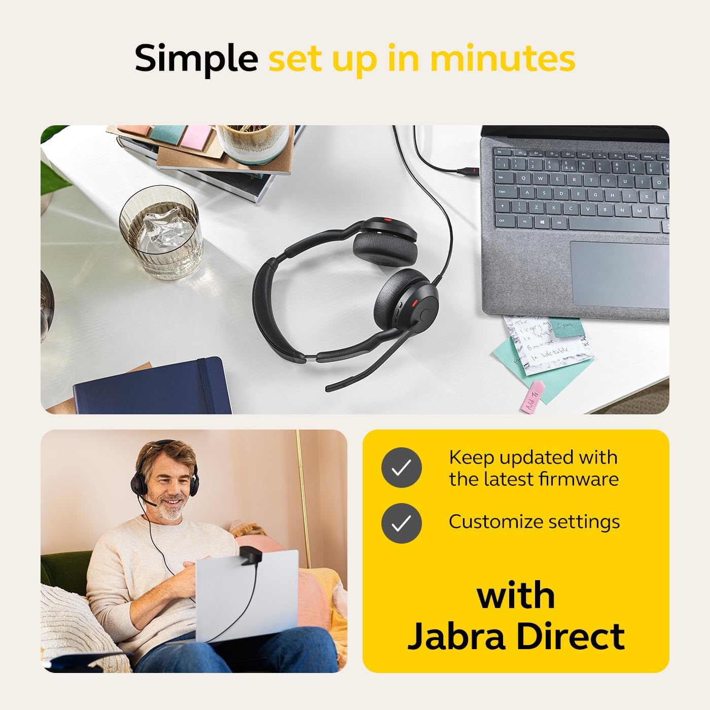Jabra Evolve2 50 Wired/Bluetooth Stereo USB-C Headset - with AirComfort Technology, Noise-Cancelling Mics & Active Noise Cancellation