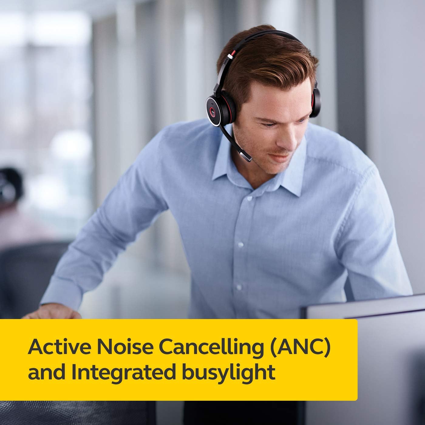 Jabra Evolve 75 UC Wireless Headset, Stereo Bluetooth Headset with World-Class Speakers, Active Noise-Cancelling Microphone