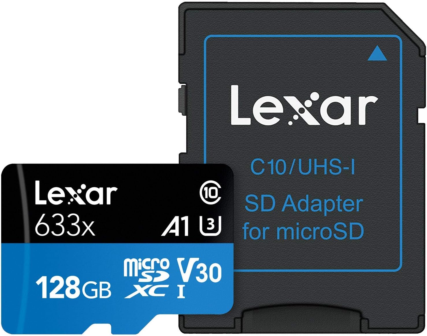 Lexar High-Performance 633x 128GB microSDXC™ UHS-I Cards BLUE - up to 100MB/s read, up to 45MB/s write, Class 10, U3, V30, A1 (w/ SD Adapter)