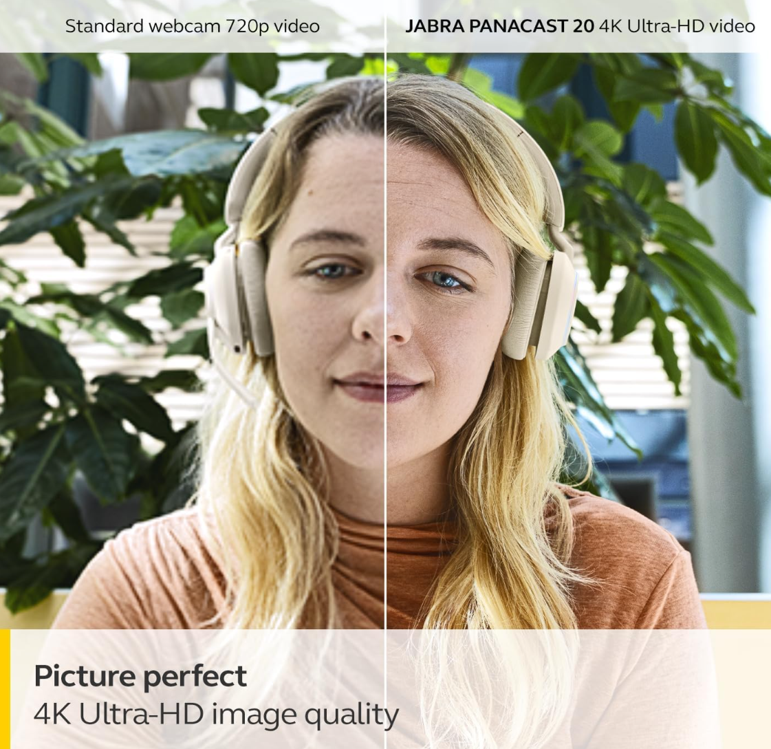 Jabra PanaCast 20 4K Video Conferencing Camera - Flexible Plug & Play Personal Video Solution Webcam with AI-Powered 4K Ultra-HD, Intelligent Zoom, and Lighting Optimization - Black