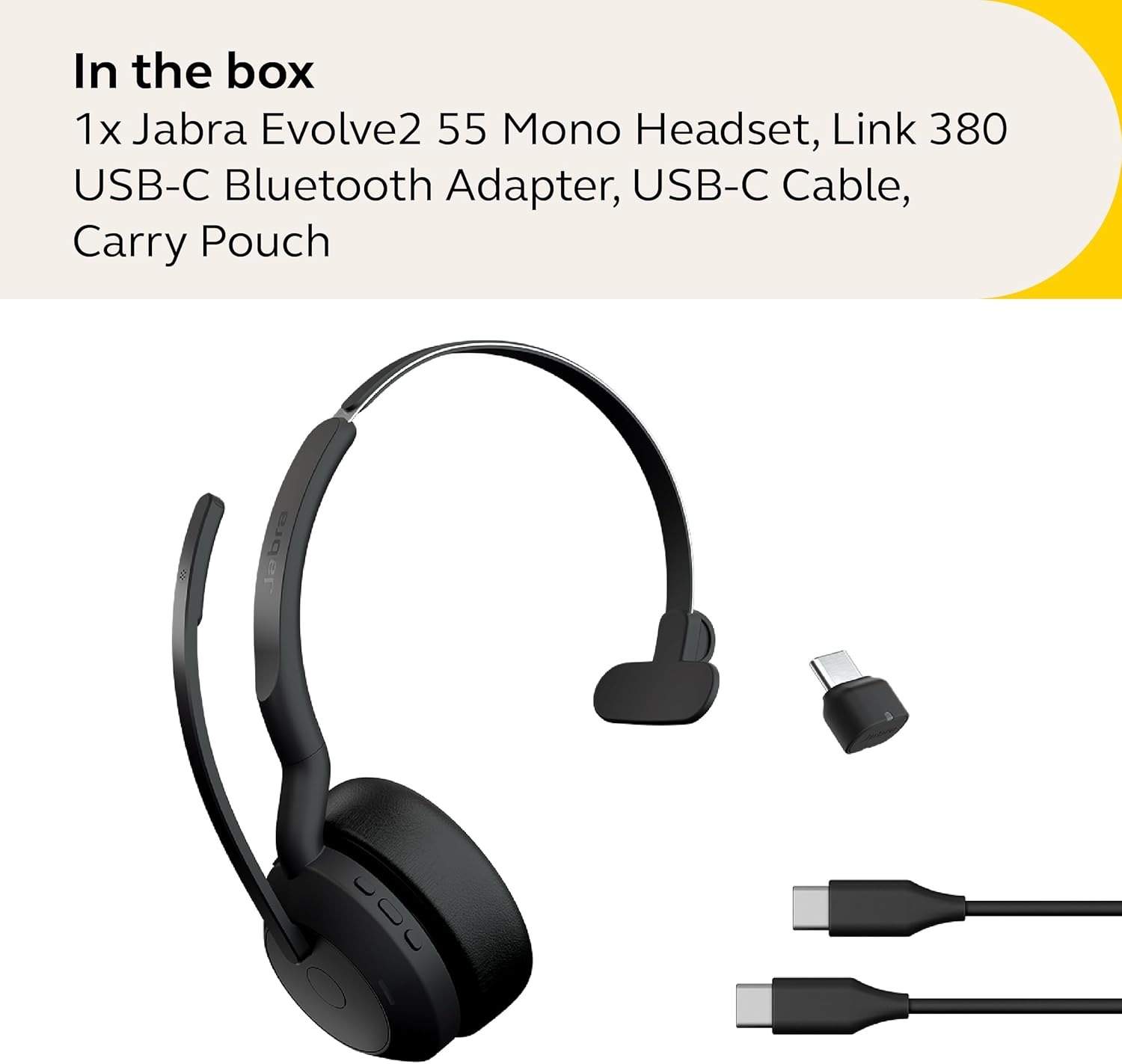 Jabra Evolve2 55 Mono with Link 380 USB-C Wireless Headset - Features AirComfort Technology, Noise-Cancelling Mics & Active Noise Cancellation