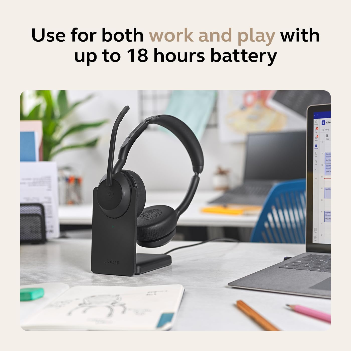 Jabra Evolve2 55 Stereo Wireless Headset Link 380 USB-A with Charging Stand AirComfort Technology, Noise-Cancelling Mics & Active Noise Cancellation