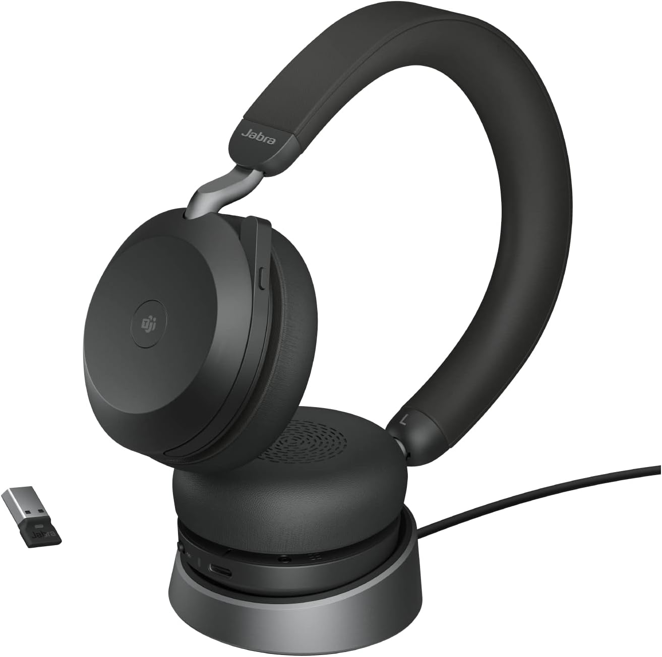 Jabra Evolve2 75 Wireless Headset with Charging Stand and 8-Mic Technology - Dual Foam Stereo Headphones with Advanced Active Noise Cancelling, USB-A Bluetooth Adapter