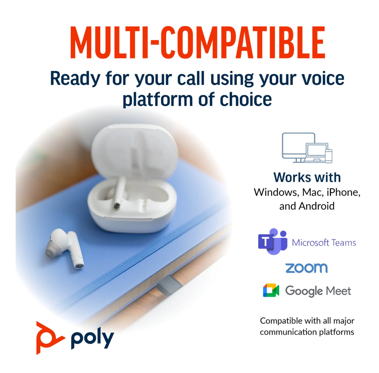 Poly Voyager Free 60+ UC True Wireless Earbuds (Plantronics) – Noise-Canceling Mics for Clear Calls – ANC – Smart Charge Case w/Touch Controls