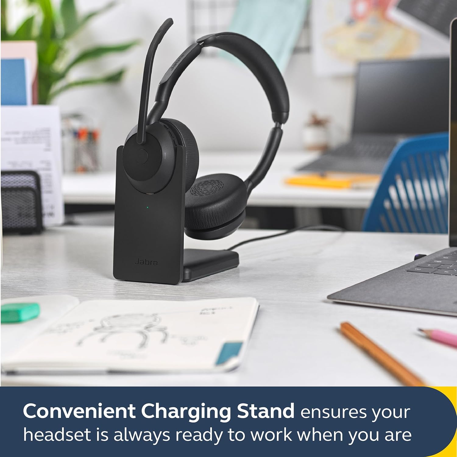 Jabra Evolve2 55 Stereo Wireless Headset Link 380 USB-C with Charging Stand AirComfort Technology, Noise-Cancelling Mics & Active Noise Cancellation