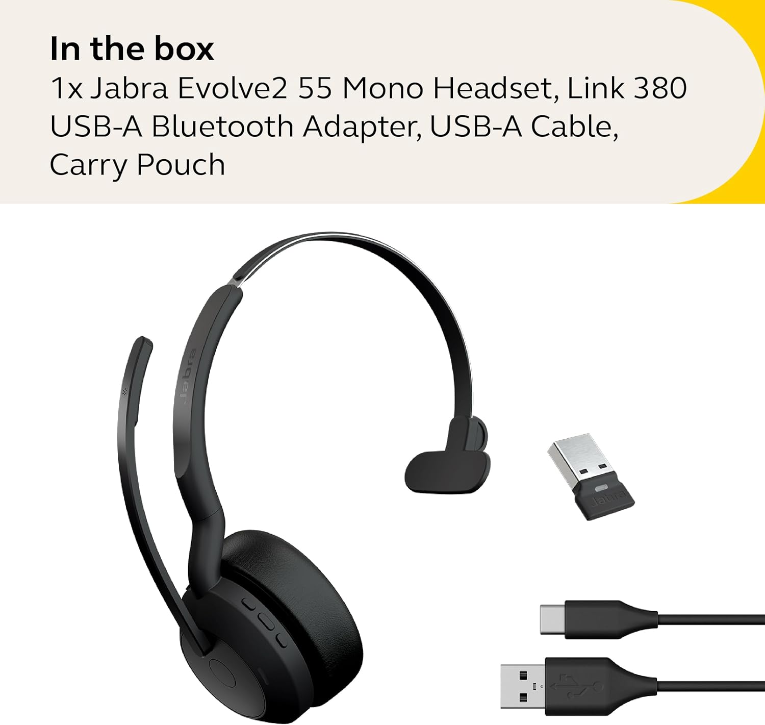 Jabra Evolve2 55 Mono with Link 380 USB-A Wireless Headset - Features AirComfort Technology, Noise-Cancelling Mics & Active Noise Cancellation