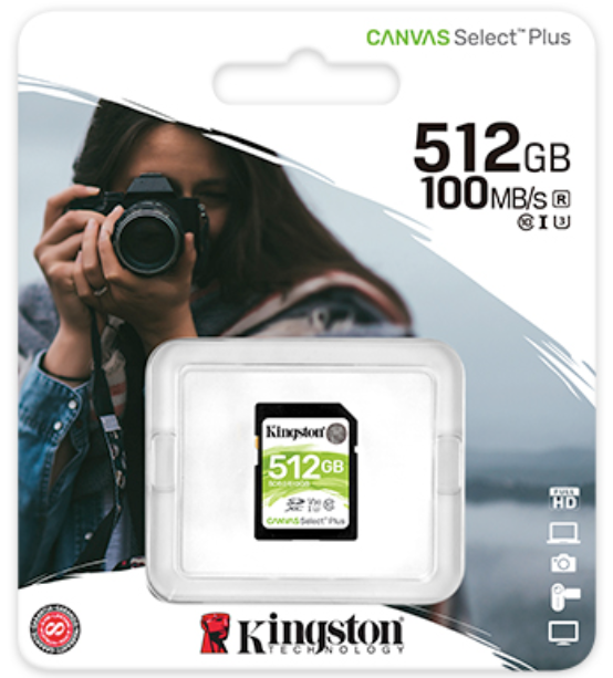 Kingston Canvas Select Plus SD Card 256GB/512GB MicroSDHC MicroSDXC for HD 1080p and 4K Video Cameras