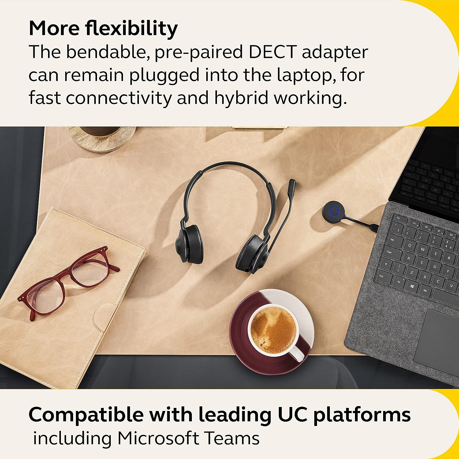 Jabra Engage 55 Stereo Wireless Headset with Link 400 USB-A DECT Adapter – Noise-Cancelling Microphone, Extensive Range, Hearing Protection – MS Teams Certified, Works with All Other Platforms