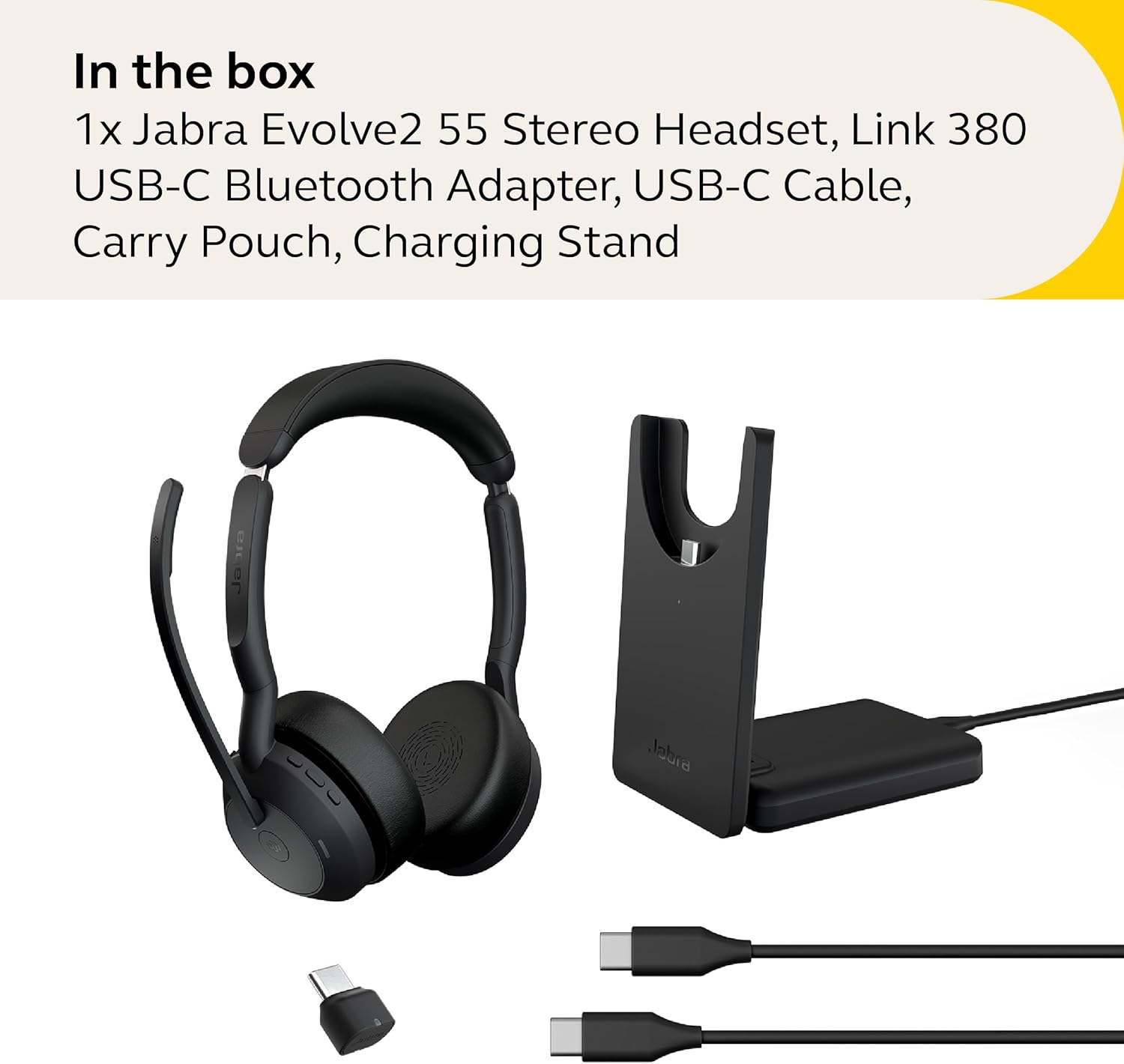 Jabra Evolve2 55 Stereo Wireless Headset Link 380 USB-C with Charging Stand AirComfort Technology, Noise-Cancelling Mics & Active Noise Cancellation