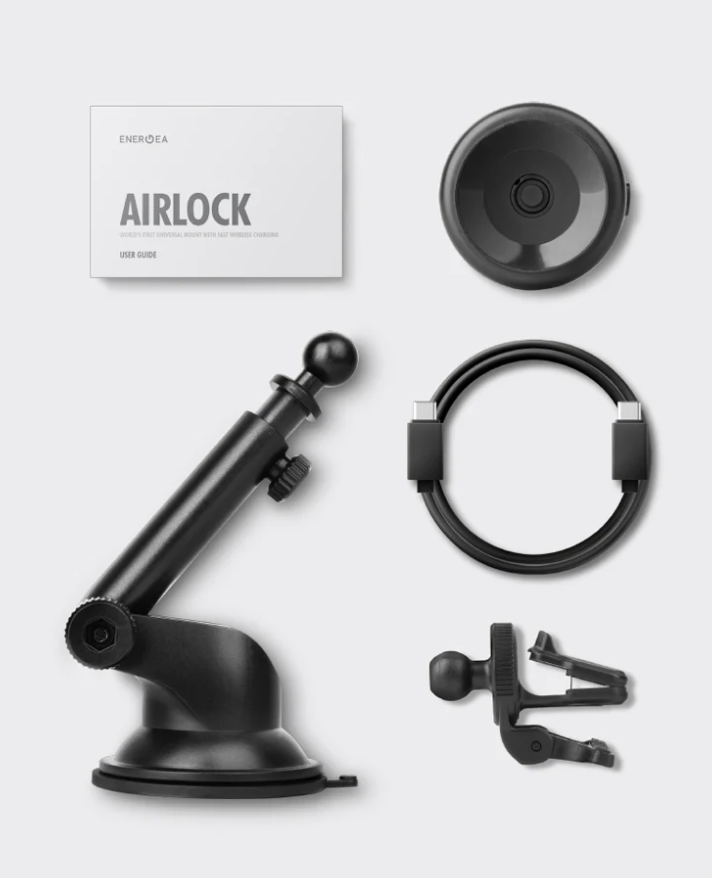 Energea Airlock, Vacuum Phone Mount with 15W Wireless Charging