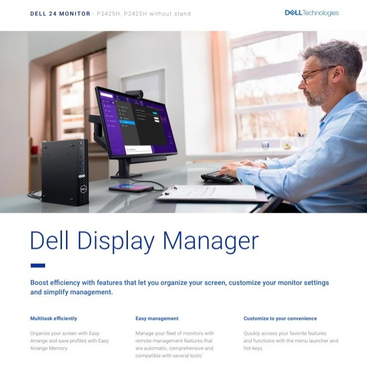 Dell P2425H Computer Monitor Screen 24" 16:9 IPS Display 100Hz Full HD With Stand
