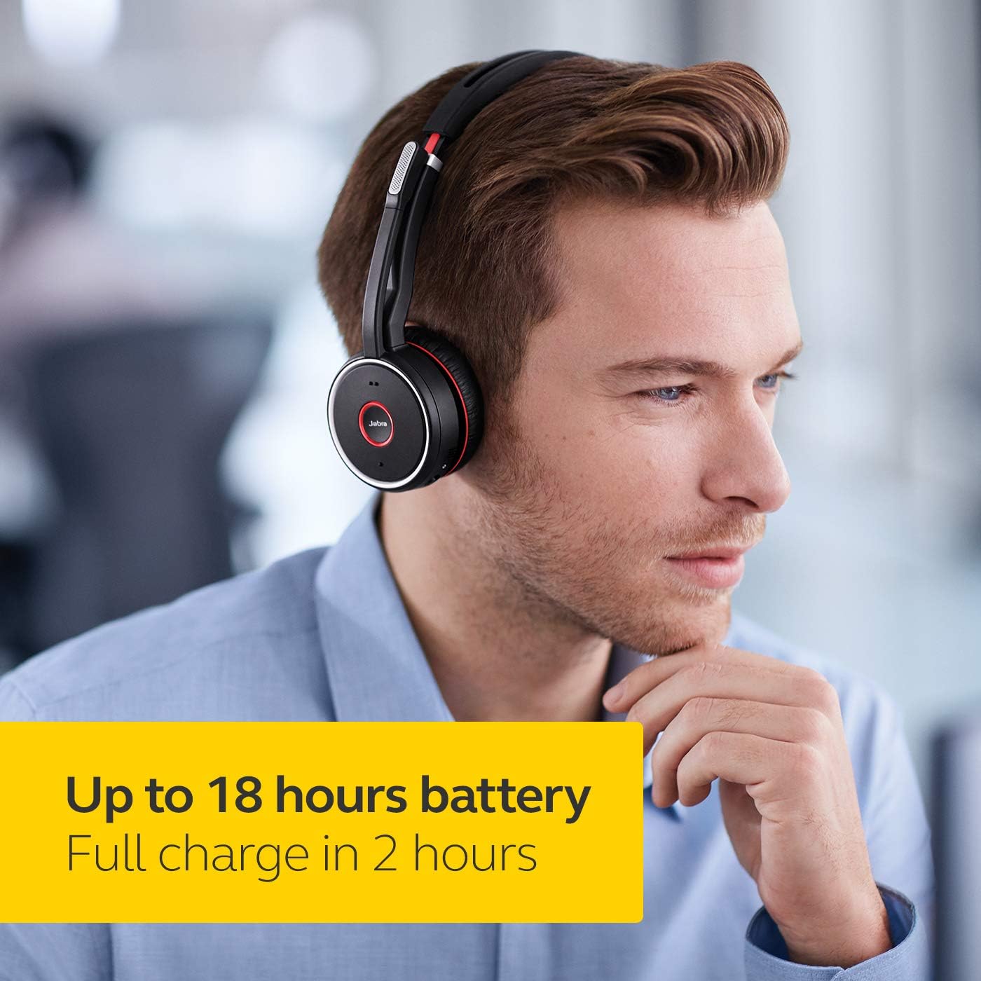 Jabra Evolve 75 UC Wireless Headset, Stereo Bluetooth Headset with World-Class Speakers, Active Noise-Cancelling Microphone
