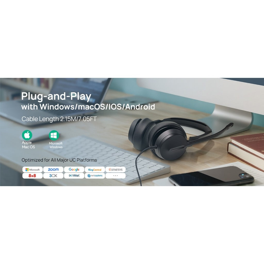 Yealink UH42 Dual MS Teams UC USB-C/A Stereo Wired Headset AI Noise Cancelling, Call Control, HD Audio