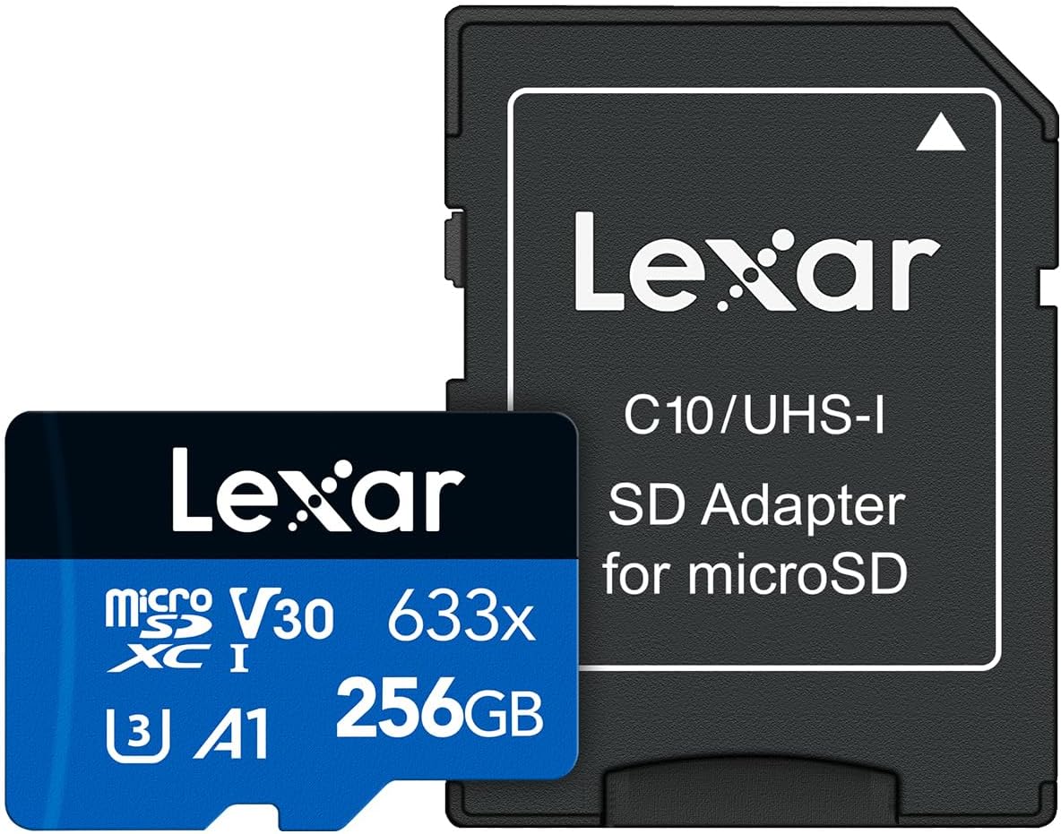 Lexar High-Performance 633x 256GB microSDXC™ UHS-I Cards BLUE - up to 100MB/s read, up to 45MB/s write, Class 10, U3, V30, A1 (w/ SD Adapter)