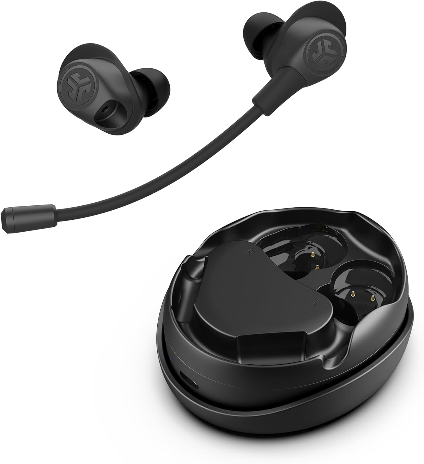 JLab Work Buds in-Ear True Wireless Headset with Detachable Noise-Canceling Boom Mic Long 55+ Total Hours Playtime Bluetooth Multipoint USB-C Charging Dock